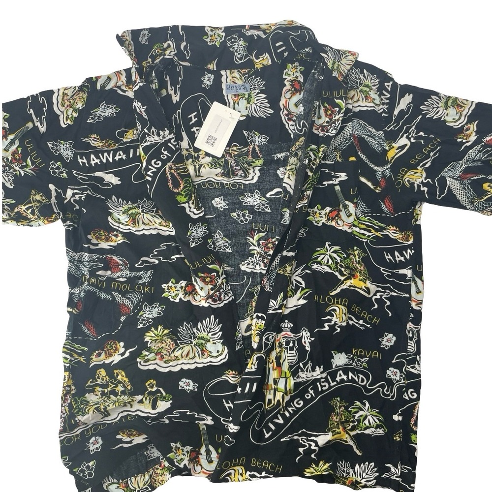 Living of Island Men's Hawaiian Black Rayon Medium